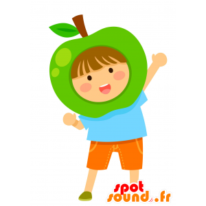 Maskottchen Kind mit einem riesigen grünen Apfel auf dem Kopf - MASFR029868 - 2D / 3D Maskottchen