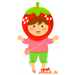 Mascot barn med en gigantisk rød jordbær på hodet - MASFR029869 - 2D / 3D Mascots