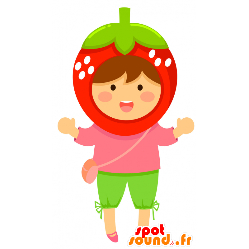 Mascot kid with a giant red strawberry on the head - MASFR029869 - 2D / 3D mascots