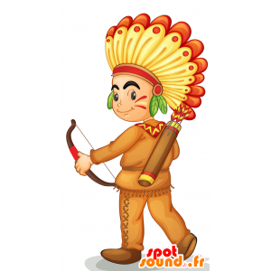 Indian mascot, with feathers and holding a beige - MASFR029874 - 2D / 3D mascots