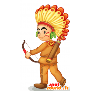 Indian mascot, with feathers and holding a beige - MASFR029874 - 2D / 3D mascots