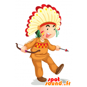 Traditional Indian mascot, with feathers - MASFR029875 - 2D / 3D mascots