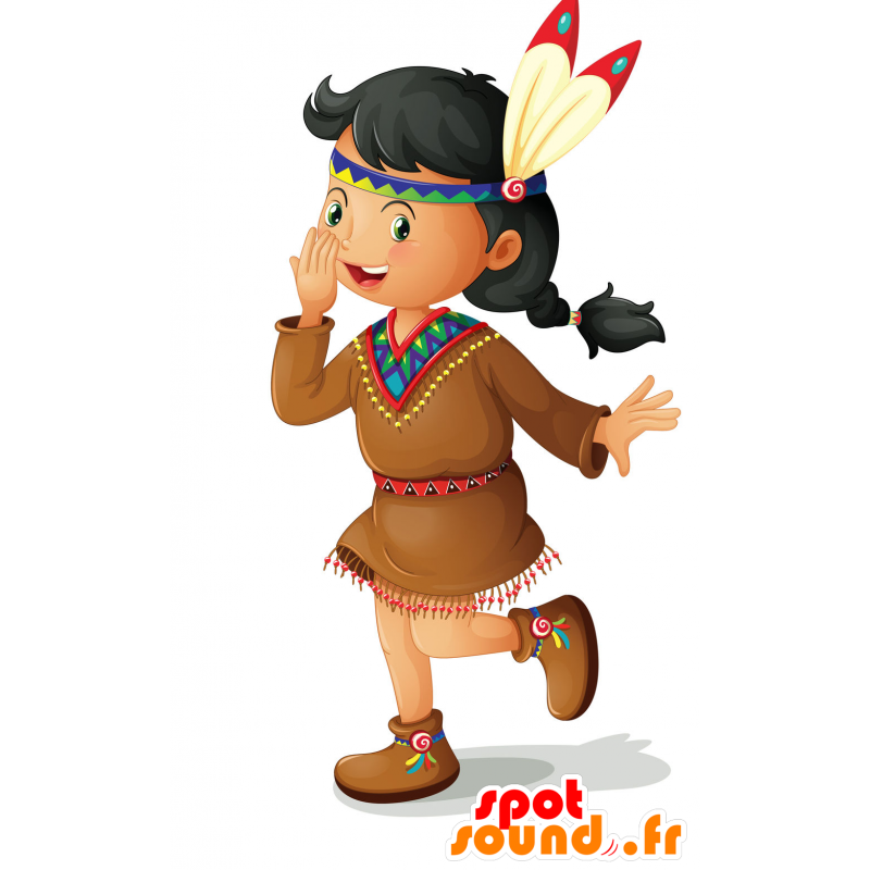 Mascot of Indian in traditional dress with feathers - MASFR029876 - 2D / 3D mascots