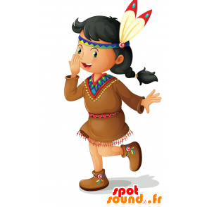 Mascotte d'Indienne en habit traditionnel avec des plumes - MASFR029876 - Mascottes 2D/3D