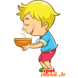 Mascot van weinig blonde jongen draagt ​​een kleurrijke outfit - MASFR029877 - 2D / 3D Mascottes