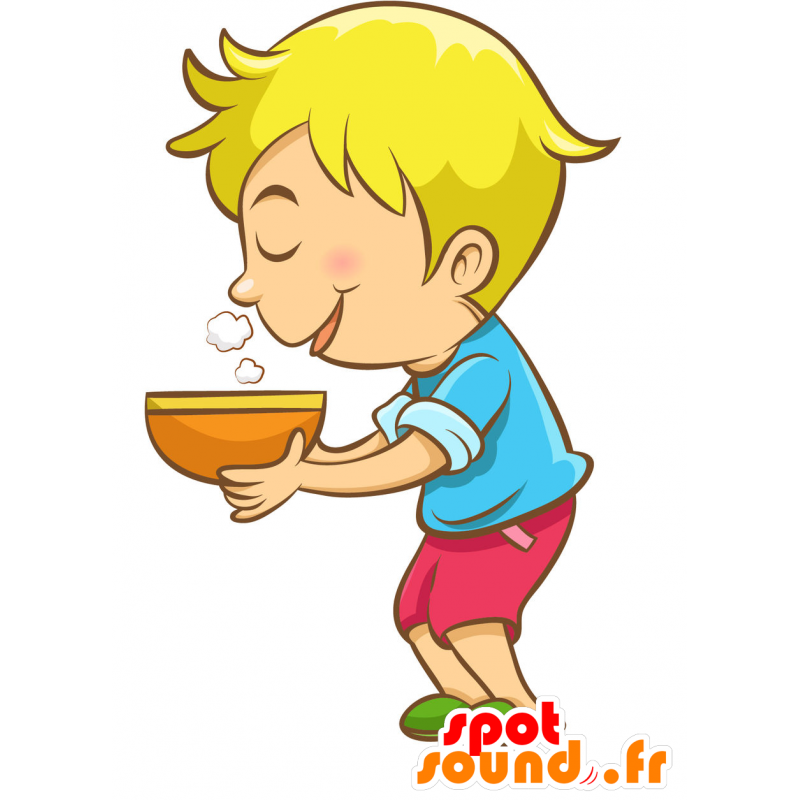 Mascot of little blond boy wearing a colorful outfit - MASFR029877 - 2D / 3D mascots