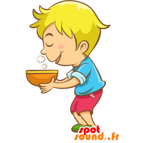 Mascot van weinig blonde jongen draagt ​​een kleurrijke outfit - MASFR029877 - 2D / 3D Mascottes