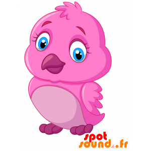 Mascotte d'oiseau rose avec de jolis yeux bleus - MASFR029878 - Mascottes 2D/3D