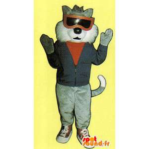 Mascotte gatto grigio e bianco vestito - MASFR007519 - Mascotte gatto