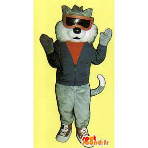 Szary i biały kot maskotka ubrana - MASFR007519 - Cat Maskotki