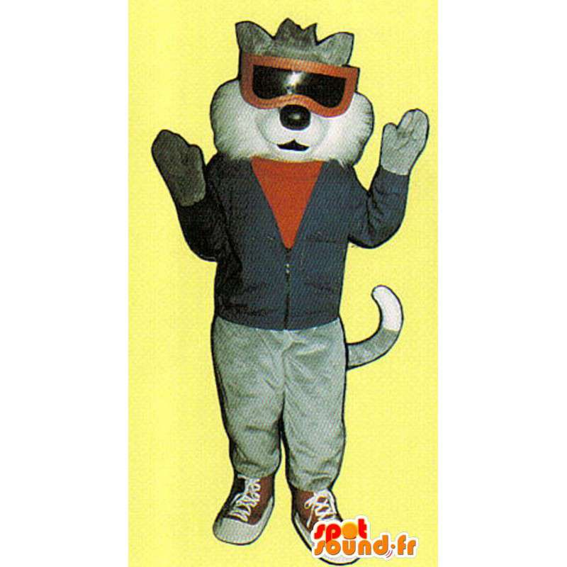 Mascot graue und weiße Katze gekleidet - MASFR007519 - Katze-Maskottchen