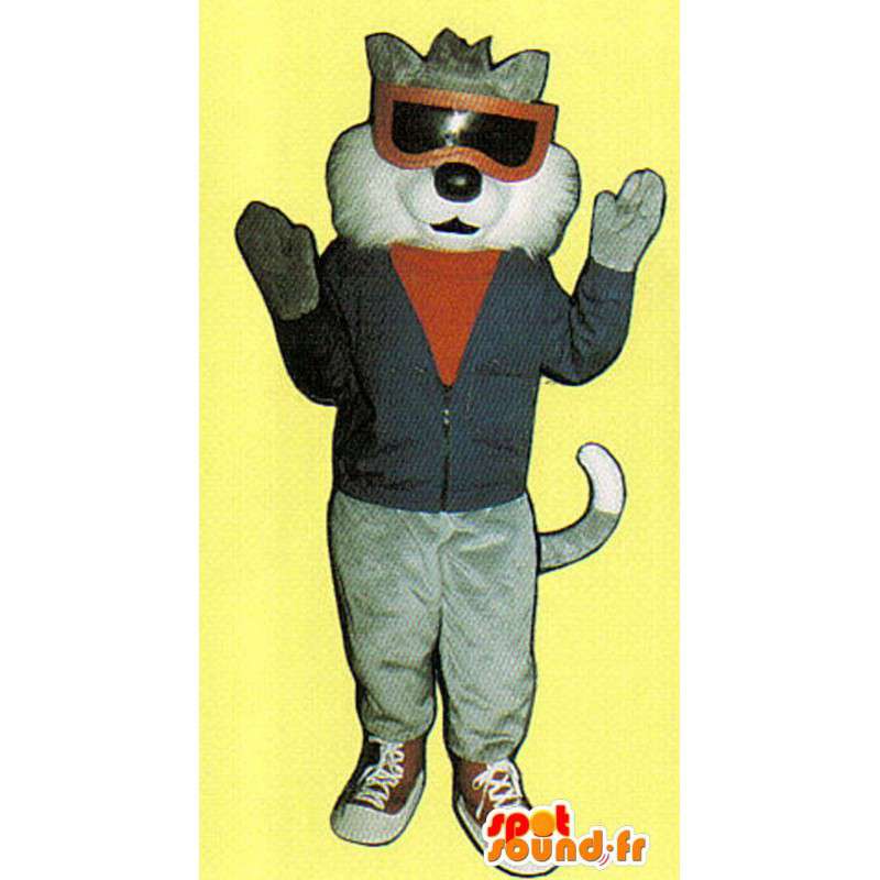 Mascote gato cinzento e branco vestido - MASFR007519 - Mascotes gato