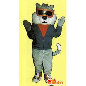 Mascotte gatto grigio e bianco vestito - MASFR007519 - Mascotte gatto