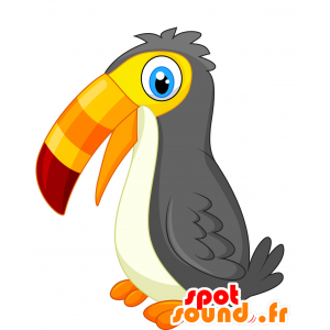 Sort og hvid toucan maskot med et farverigt næb - Spotsound