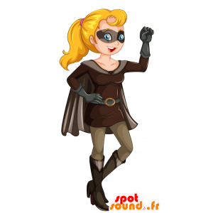 Mascote feminina, roupa super-herói em marrom - MASFR029884 - 2D / 3D mascotes