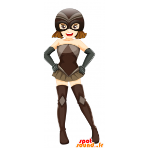 Mascotte donna che tiene un supereroe scuro - MASFR029887 - Mascotte 2D / 3D