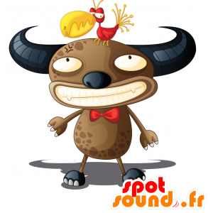 Brun bøffelmaskot med store sorte horn - Spotsound maskot