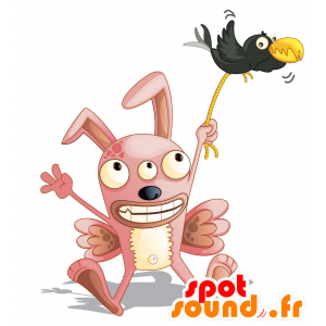 Mascota del conejo rosa, con 3 ojos y las alas - MASFR029896 - Mascotte 2D / 3D