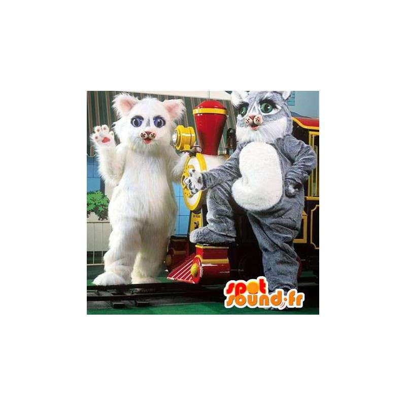 Mascottes de chats gris et blanc. Pack de 2 costumes - MASFR007522 - Mascottes de chat