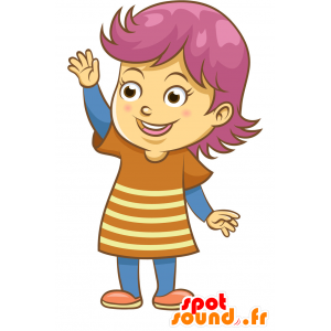 Mascotte girl with pink hair, colorful - MASFR029902 - 2D / 3D mascots