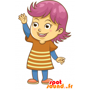 Mascotte de fillette aux cheveux roses, très colorée - MASFR029902 - Mascottes 2D/3D