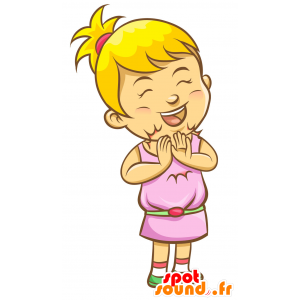 Mascotte de fillette blonde habillée en rose - MASFR029903 - Mascottes 2D/3D