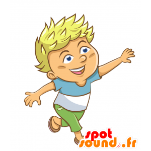 Mascotte de petit garçon blond, très souriant - MASFR029905 - Mascottes 2D/3D