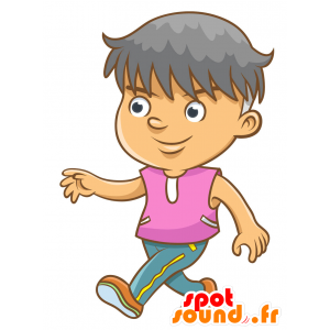 Lille dreng maskot, klædt i et farverigt tøj - Spotsound maskot