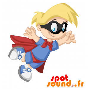 Mascot blond pojke, klädd i superhjältdräkt - Spotsound maskot