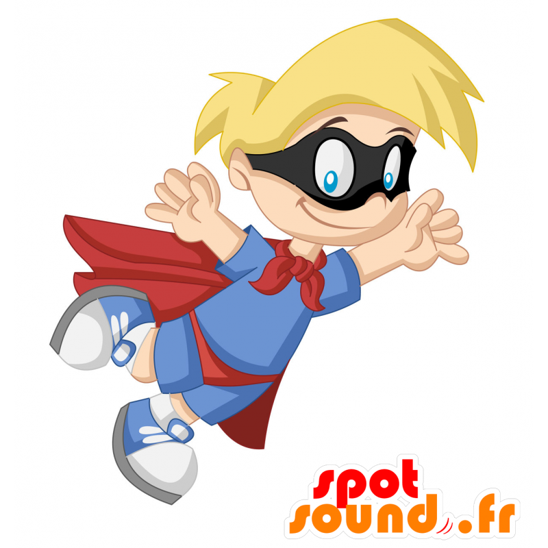 Maskot blond dreng, klædt i superhelt outfit - Spotsound maskot