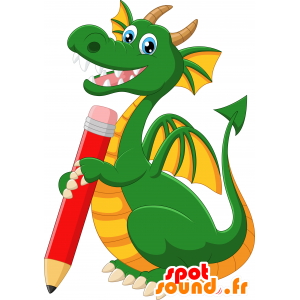 Verde y amarillo de la mascota dragón, gigante e impresionante - MASFR029915 - Mascotte 2D / 3D