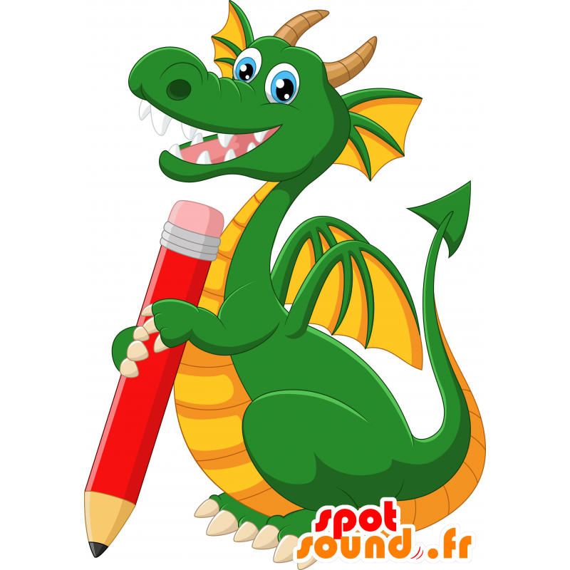 Verde e giallo drago mascotte, gigante e impressionante - MASFR029915 - Mascotte 2D / 3D