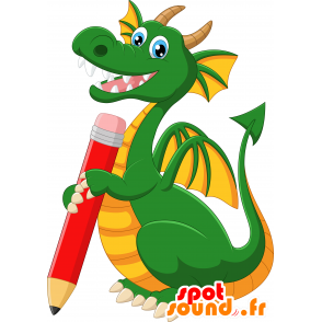 Mascotte de dragon vert et jaune, géant et impressionnant - MASFR029915 - Mascottes 2D/3D