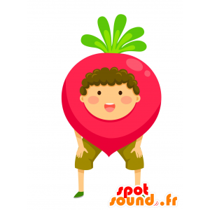 Mascot child dressed in pink radishes Giant - MASFR029920 - 2D / 3D mascots