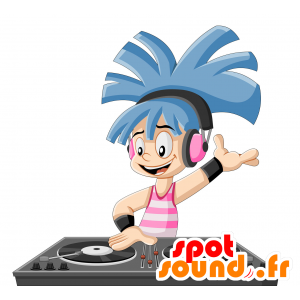 Mascotte de fille DJ, avec les cheveux bleus - MASFR029926 - Mascottes 2D/3D