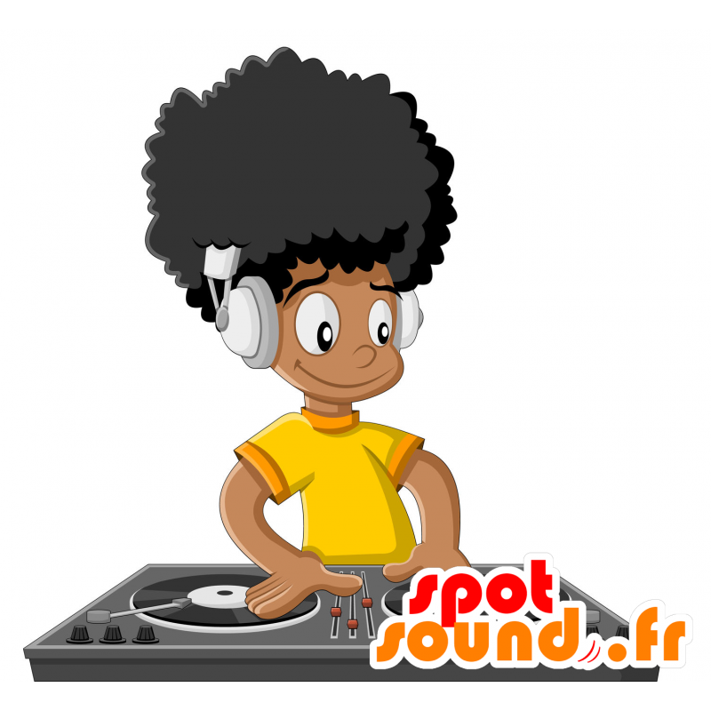 Poika Mascot DJ, ruskettunut, jossa kihara tukka - MASFR029927 - Mascottes 2D/3D