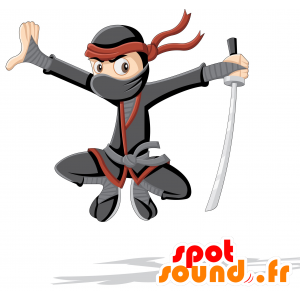 Ninja maskot, klädd i svart och rött - Spotsound maskot