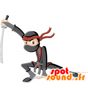 Mascotte ninja, vestito con un abito nero e rosso - MASFR029932 - Mascotte 2D / 3D