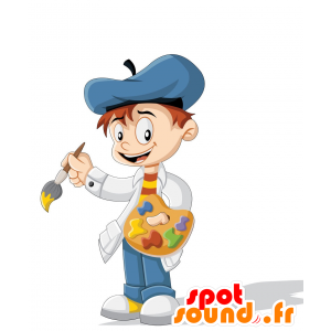Painter mascot, with a smock and a beret - MASFR029944 - 2D / 3D mascots