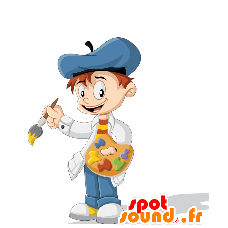 Mascotte de peintre, avec une blouse et un béret - MASFR029944 - Mascottes 2D/3D