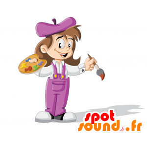 Painter mascot with overalls and a beret - MASFR029951 - 2D / 3D mascots