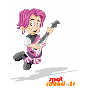 Mascotte de rockeur aux cheveux roses - MASFR029953 - Mascottes 2D/3D