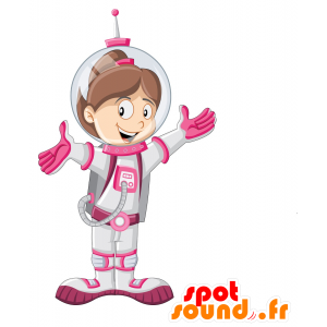 Astronaut Maskottchen mit einem weißen Anzug und rosa - MASFR029954 - 2D / 3D Maskottchen