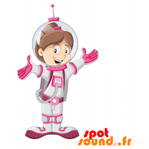 Mascotte d'astronaute, avec une combinaison blanche et rose - MASFR029954 - Mascottes 2D/3D