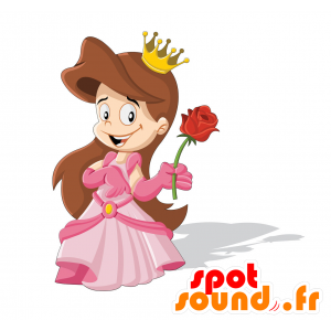 Prinsessa maskotti pukeutunut kaunis vaaleanpunainen ruusu - MASFR029959 - Mascottes 2D/3D