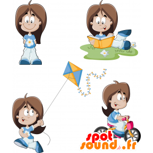Mascotte de fillette habillée en bleu et blanc - MASFR029967 - Mascottes 2D/3D