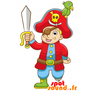 Mascot piraat met oogflard en een houten been - MASFR029974 - 2D / 3D Mascottes