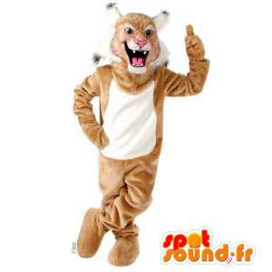 Brun og hvid tigermaskot. Brun tiger kostume - Spotsound maskot