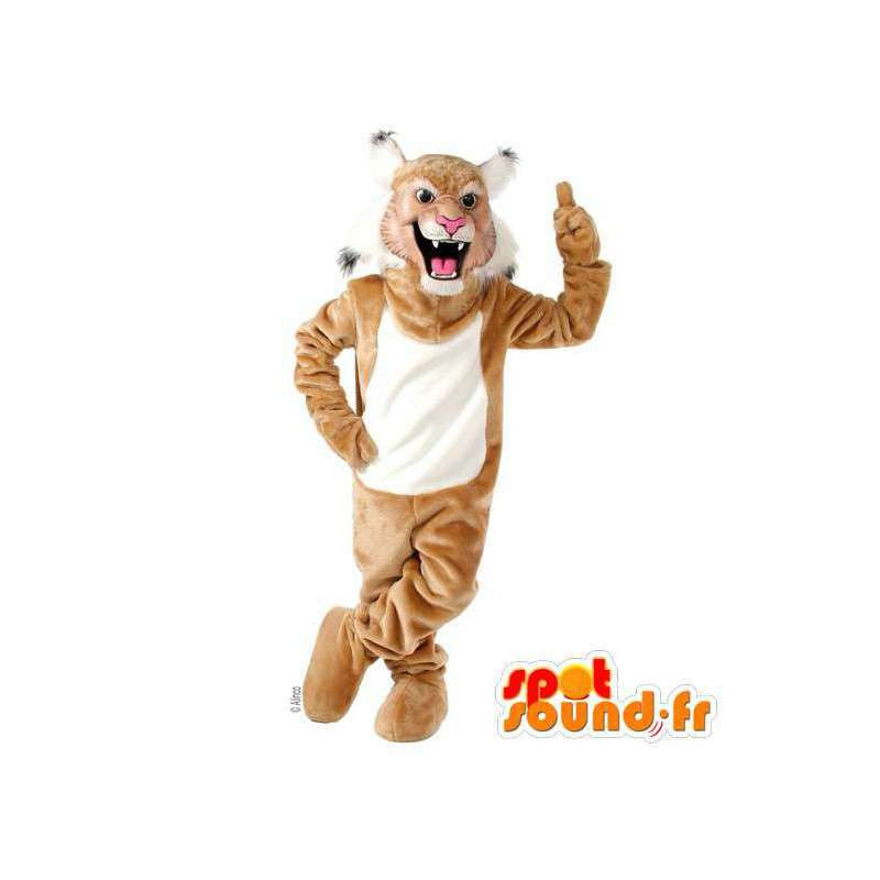 Brun og hvid tigermaskot. Brun tiger kostume - Spotsound maskot