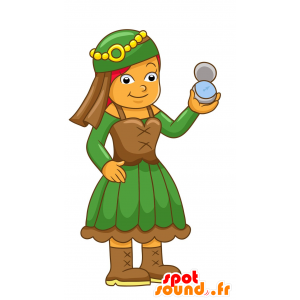Mascota de la mujer pirata vestido de verde - MASFR029977 - Mascotte 2D / 3D